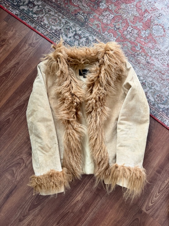 Express Jackets & Blazers - VINTAGE Express Tan Suede & Faux Fur Trim Jacket